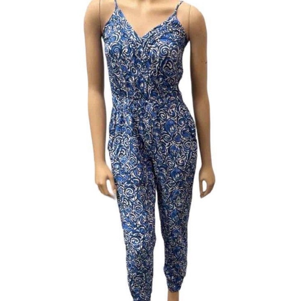 Lilly Pulitzer Melba Jumpsuit One Piece Chasing Tail Indigo Blue Fish Print S